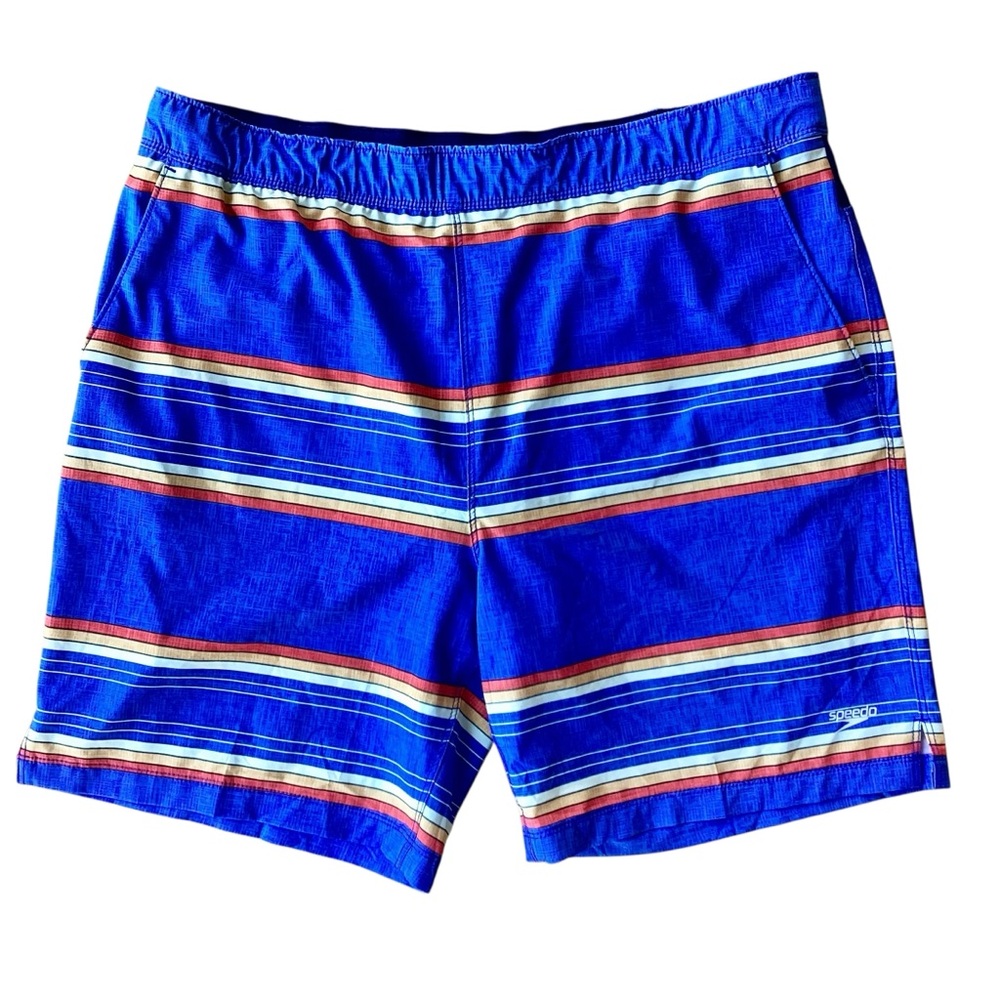 SPEEDO Swim Trunks XL Lined Blue Stripes